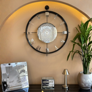 chakra roma siyah gümüş kadran exclusive modern duvar saati